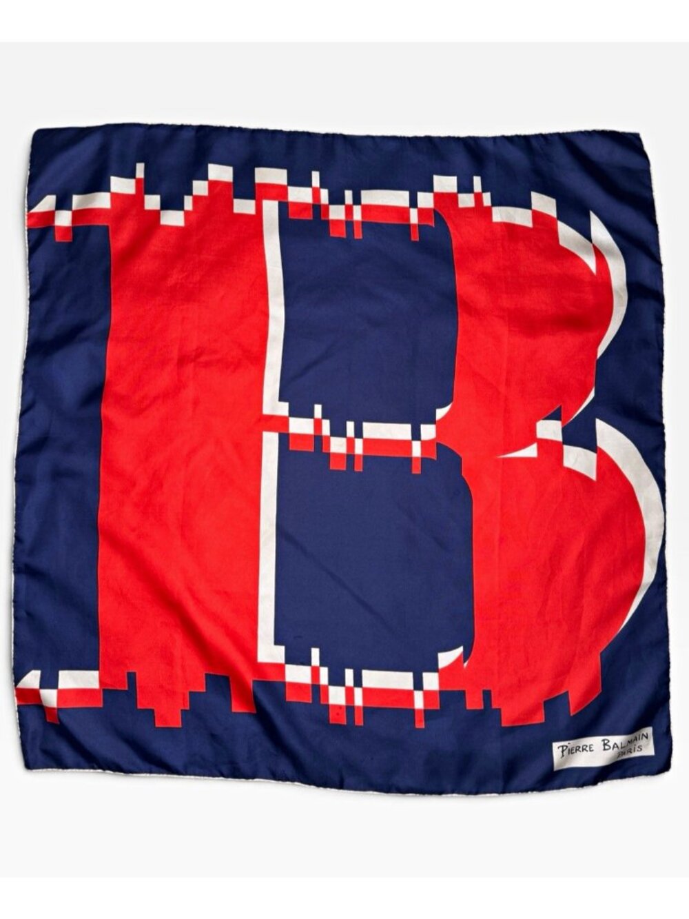 Pierre Balmain Paris Blue Red White Geometric Logo 30” Square Scarf